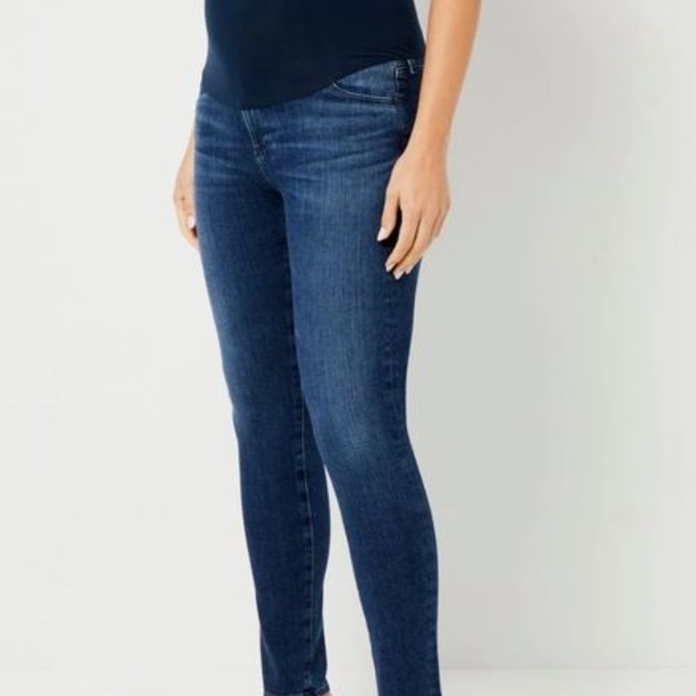AG Pea in the Pod Designer Maternity Blue Dark Wash Skinny Jeans, Size 31R